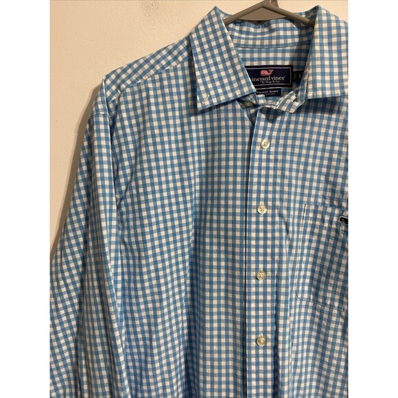 Vineyard Vines Men's Dress Shirt L Blue White Plaid Tucker Preppy College - Picture 4 of 15